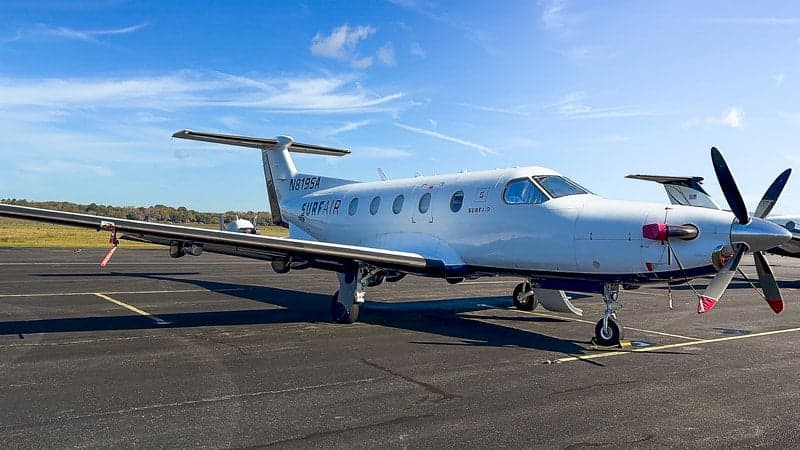 Pilatus PC-12 aircraft N819SA on the tarmac.