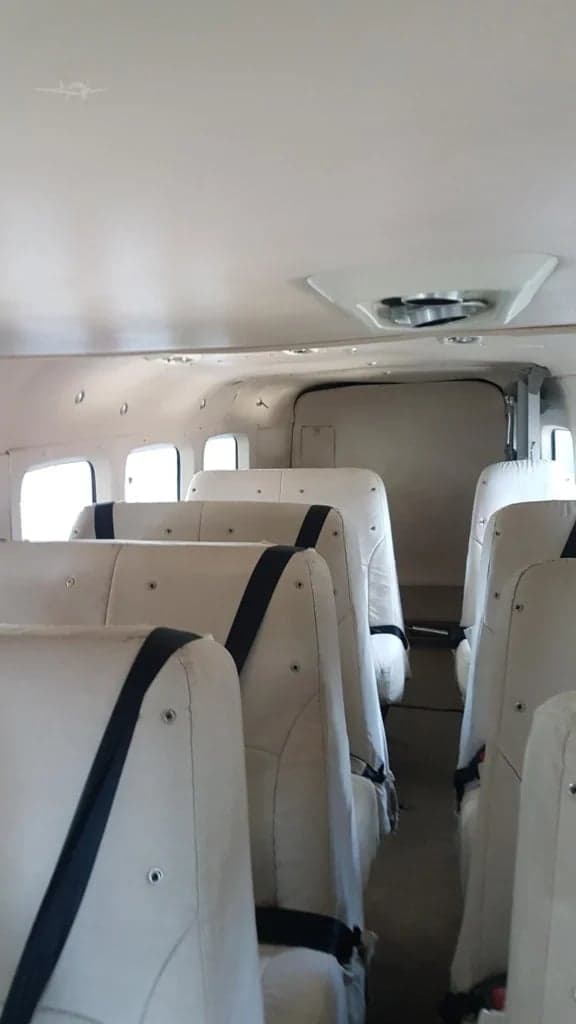 The interior cabin seats of the Cessna Caravan aircraft.