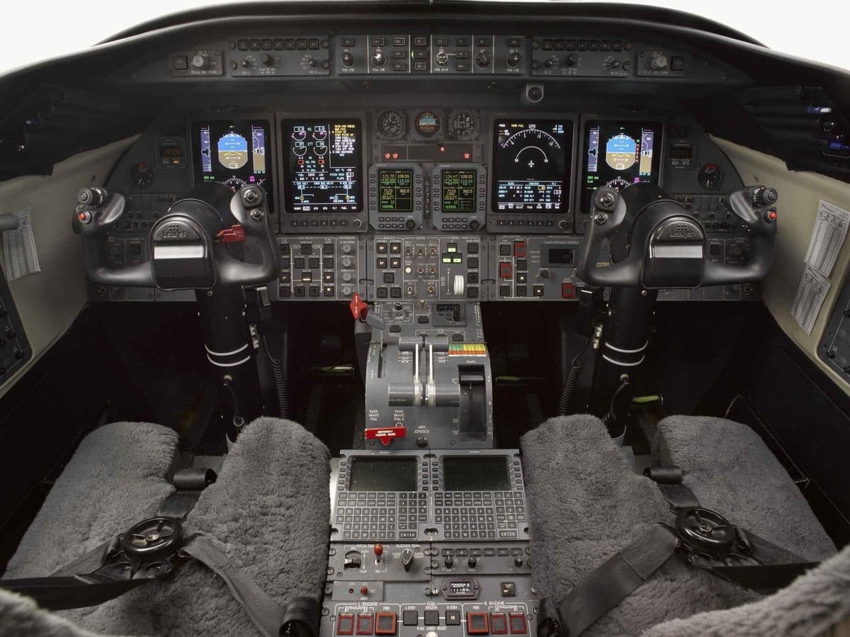 Detailed view of the aircraft's cockpit instrument panel.