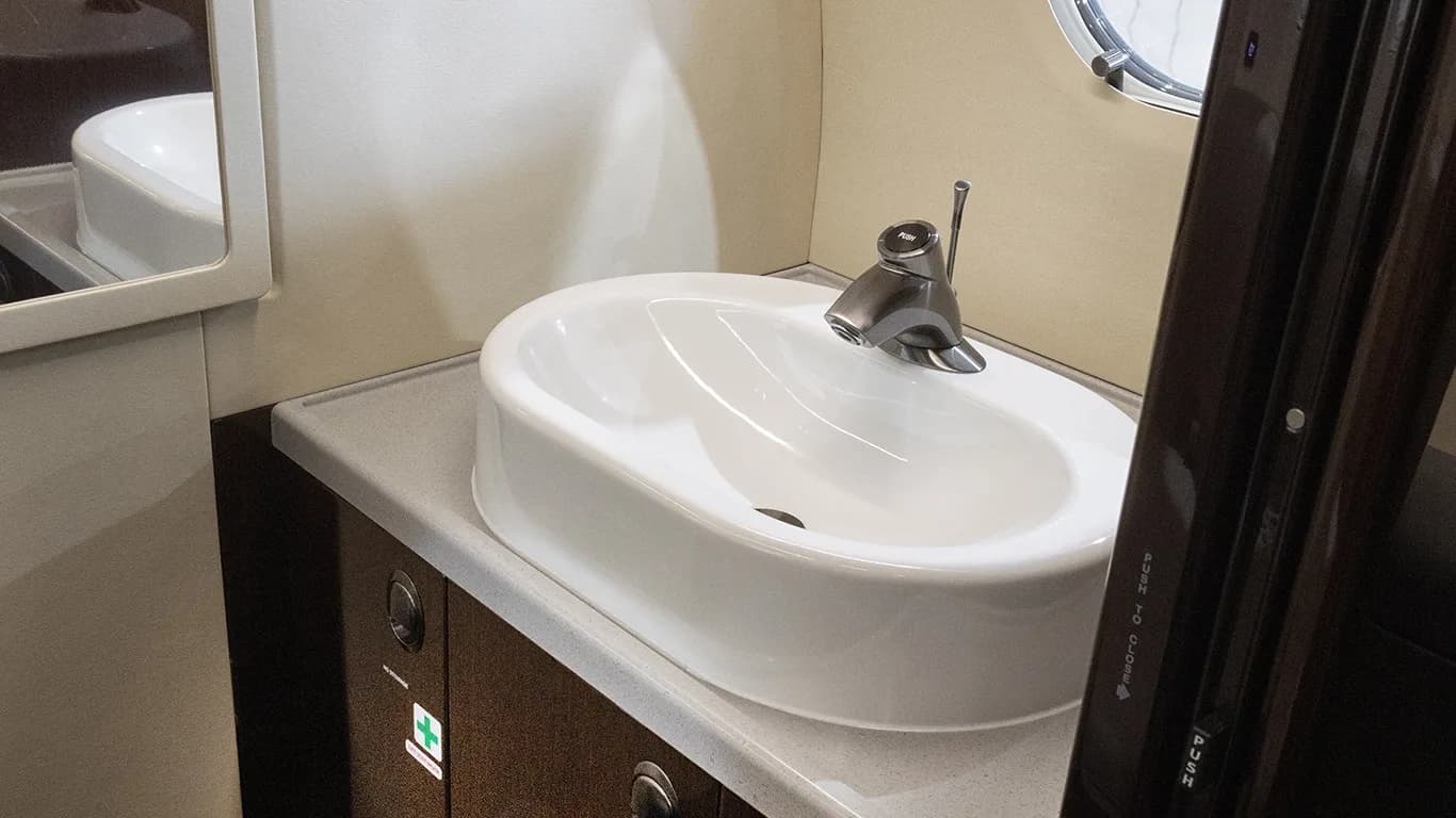 Close-up of the aircraft lavatory sink.