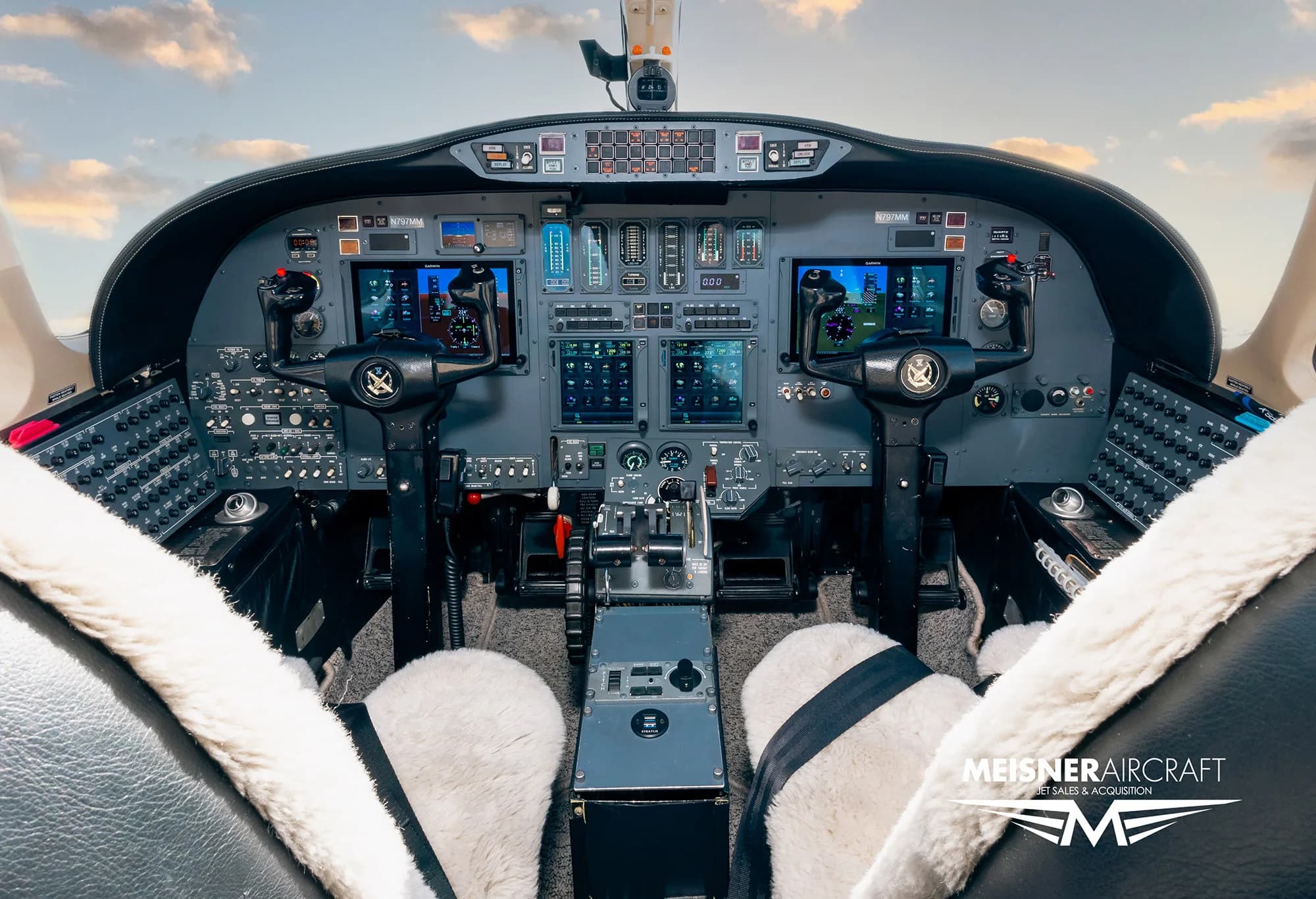 View of the cockpit instrument panel of the aircraft.