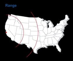 A map of the United States showing the range of the aircraft.