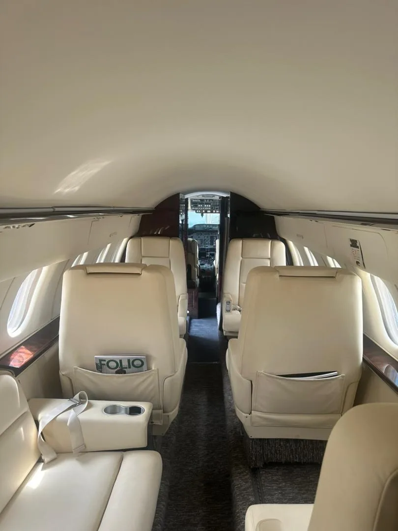 View of the cabin seats in the Hawker 400XP aircraft.