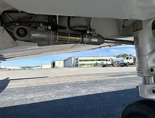 Close-up of the landing gear mechanism of the aircraft.