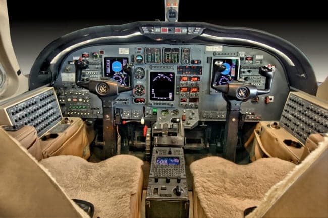 Detailed view of the Citation Ultra cockpit instrument panel and controls.
