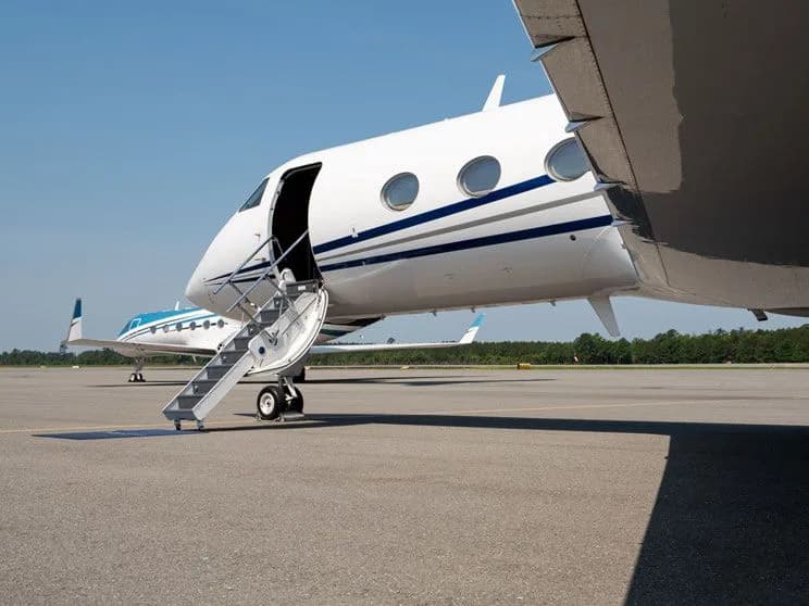 Close up of the airstair door on a Gulfstream jet.