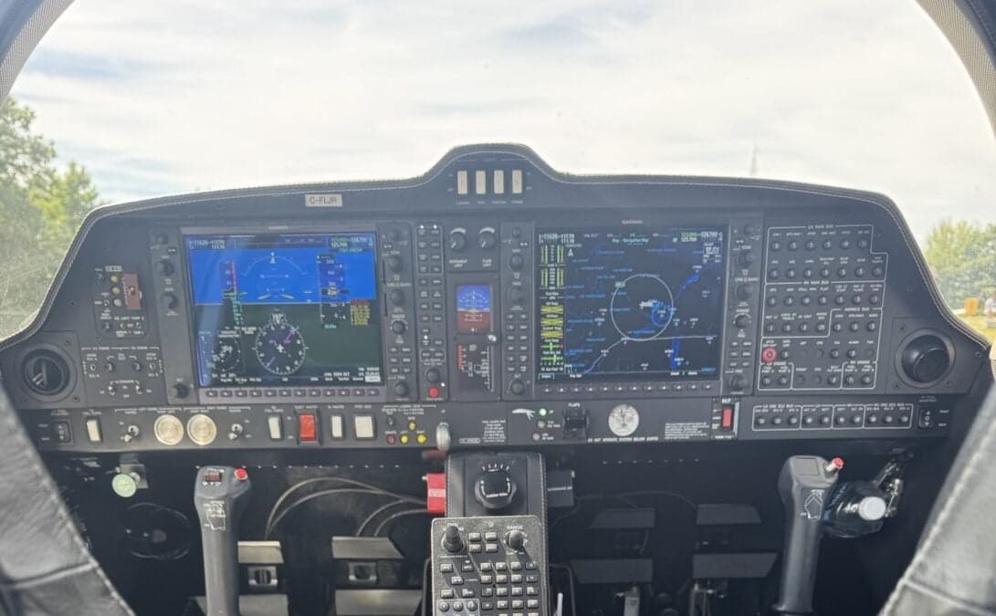 View of the Diamond DA62 cockpit instrument panel.