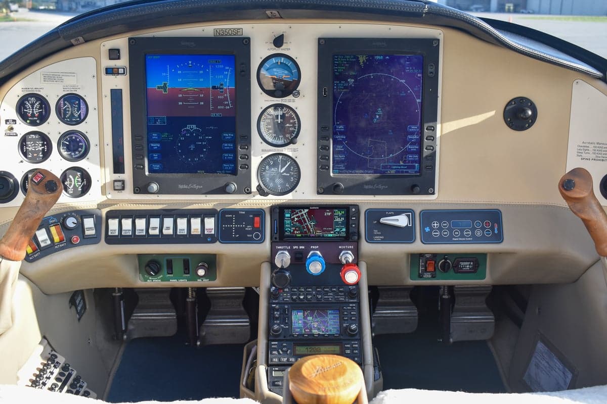 Close-up of the tail section showing the aircraft registration N350SF.