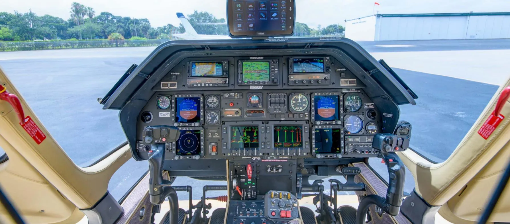 Close-up of the helicopter's instrument panel.