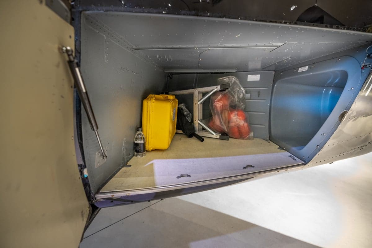 Close-up of the seats in the interior of a helicopter.