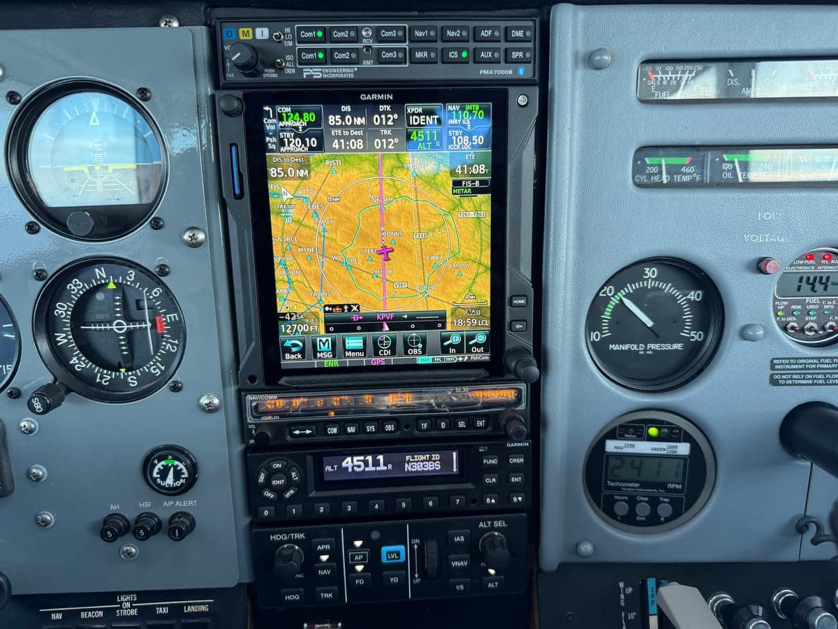 Garmin avionics and other instruments in the cockpit of N303BS.