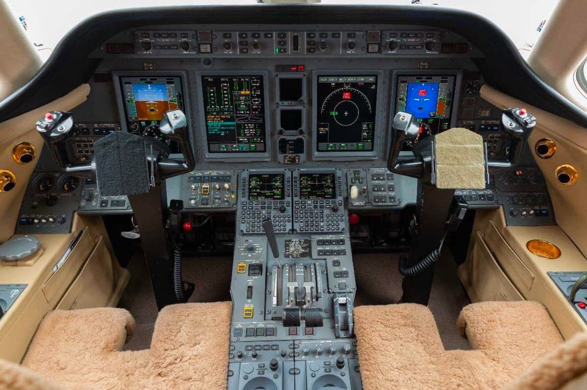 View of the aircraft cockpit instrument panel.