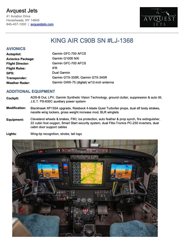 King Air C90B cockpit instrument panel.