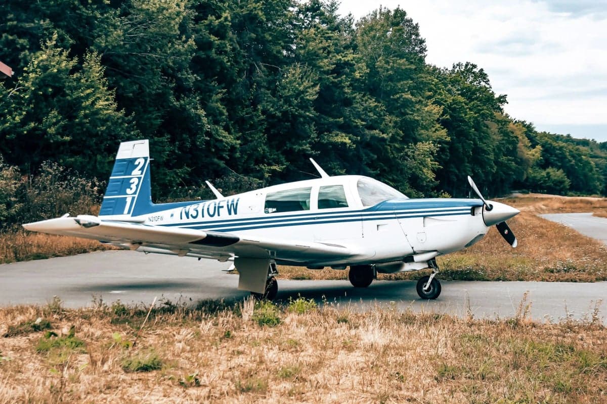 N310FW parked on a runway with grass in the foreground.