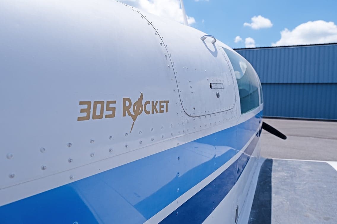 Close up of the '305 Rocket' logo on the side of the aircraft.