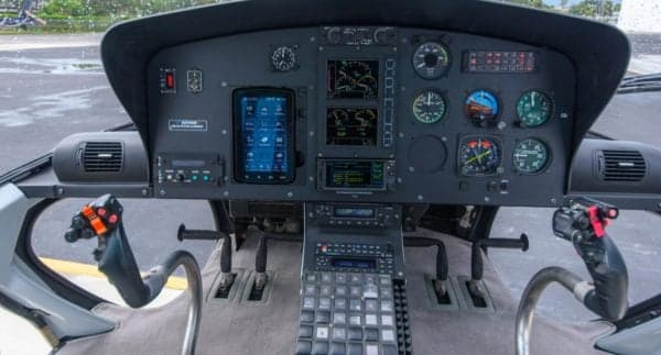 Close-up of the Eurocopter AS350B3 Ecureuil cockpit instrument panel.