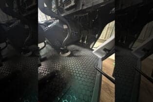 View of the helicopter's floor and pedals.