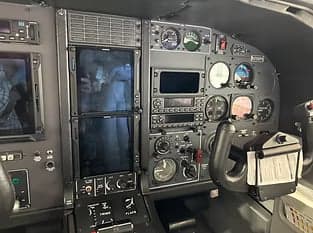 Detailed view of the aircraft's cockpit instruments and controls.