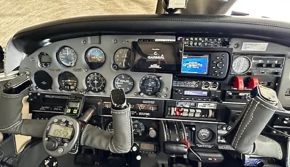 Detailed view of the aircraft's instrument panel and controls.