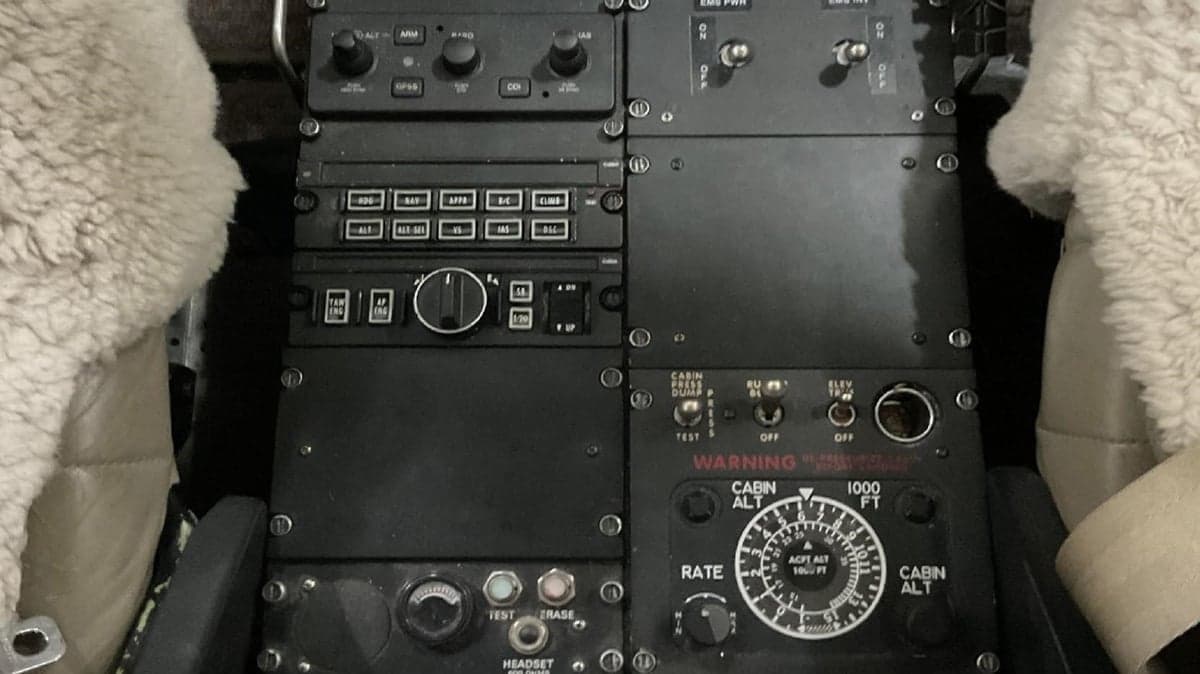 Close-up of the Beechcraft King Air cockpit controls and instruments.