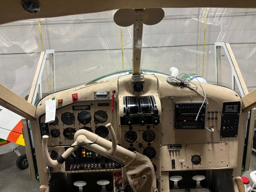 View of the instrument panel and controls in the cockpit.