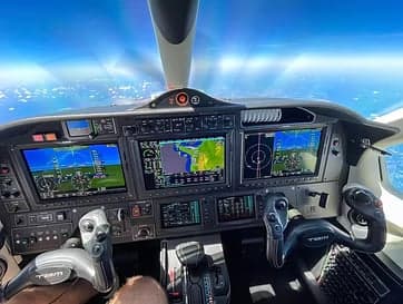 The cockpit of the Pilatus PC-12 features advanced avionics and controls.