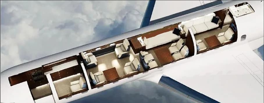 Cutaway diagram of the aircraft interior layout.