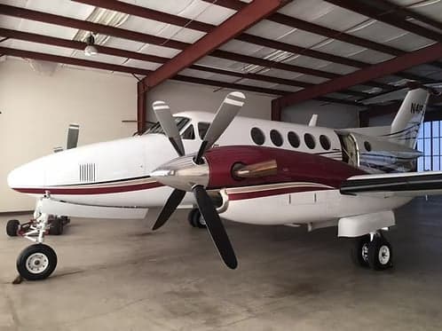 King Air 200 inside a hangar.