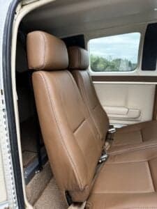Close up of the leather seats in the Beechcraft Bonanza.