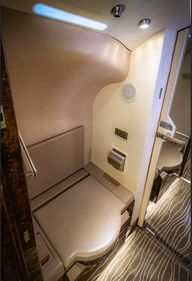Interior view of the aircraft lavatory.