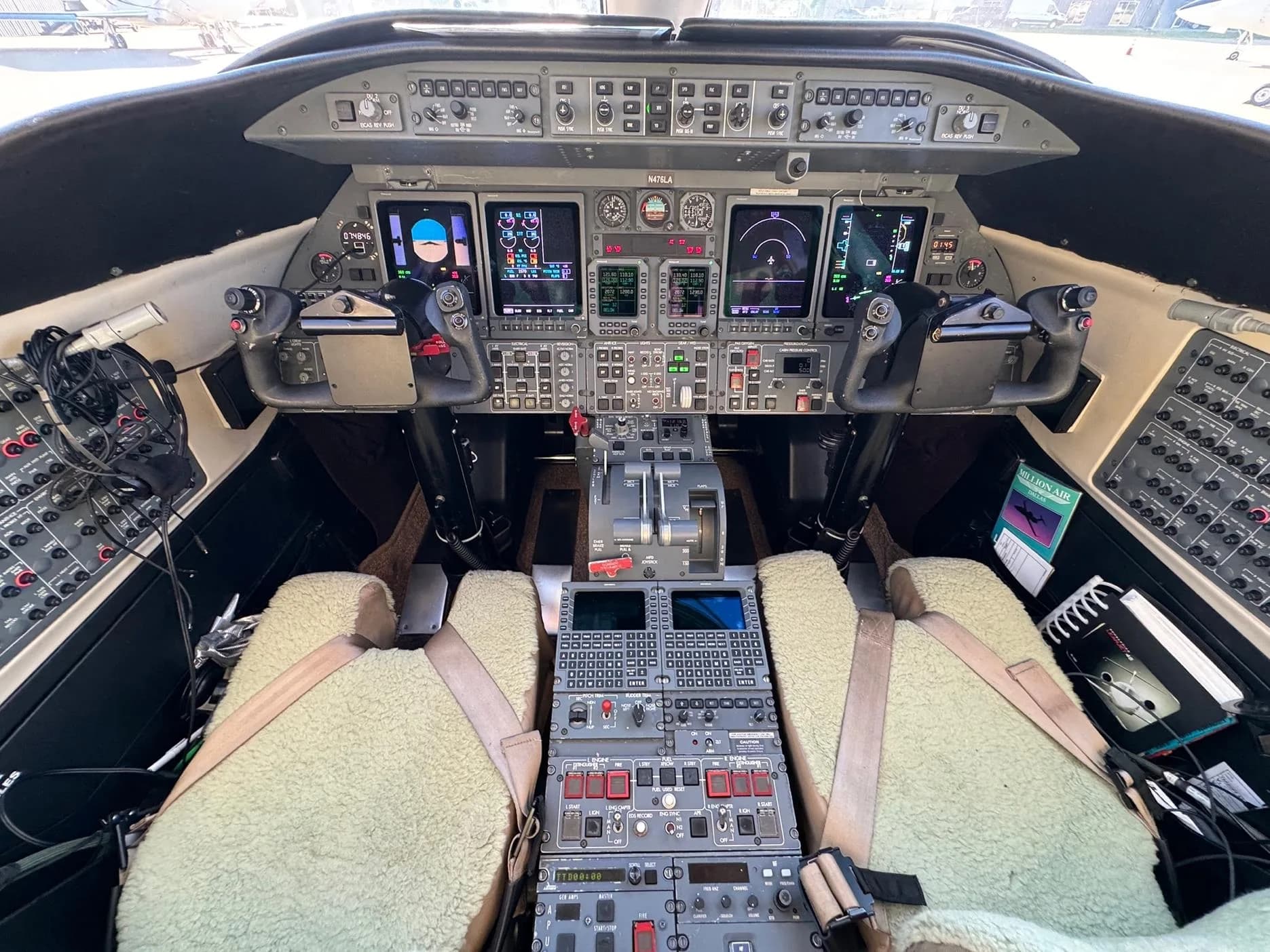 View of the aircraft cockpit and instrument panel.