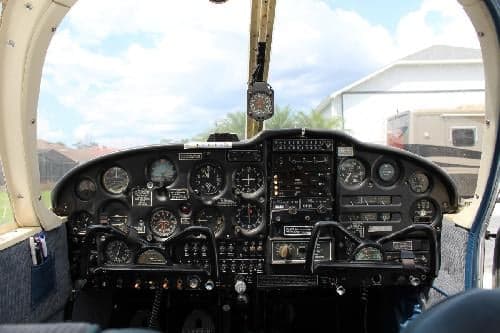 Close-up view of the aircraft's instrument panel and cockpit controls.