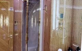 A view of the aircraft's interior, featuring a shower.
