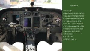 View of the Cessna Citation 525 CJ1 cockpit and aircraft specifications.