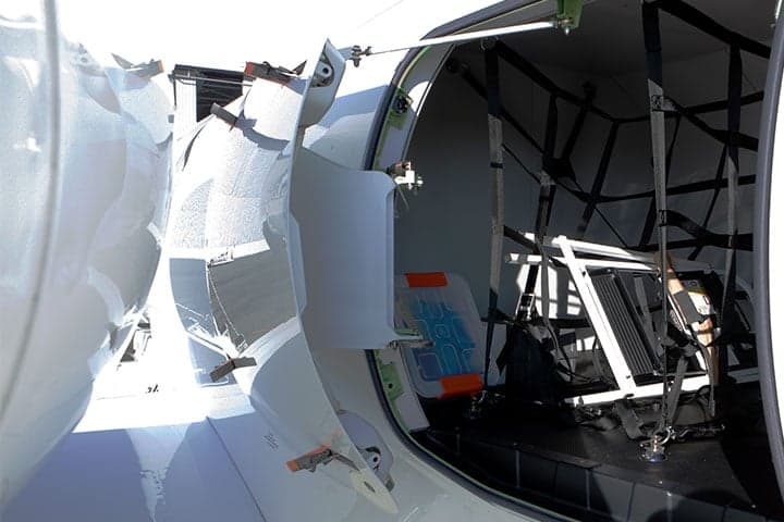 View of the open baggage compartment of a HondaJet.