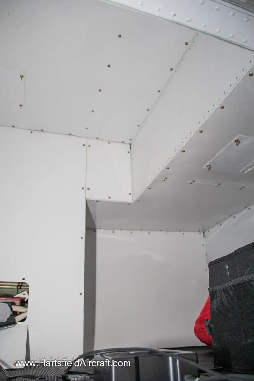 View of the interior of the aircraft's baggage compartment.