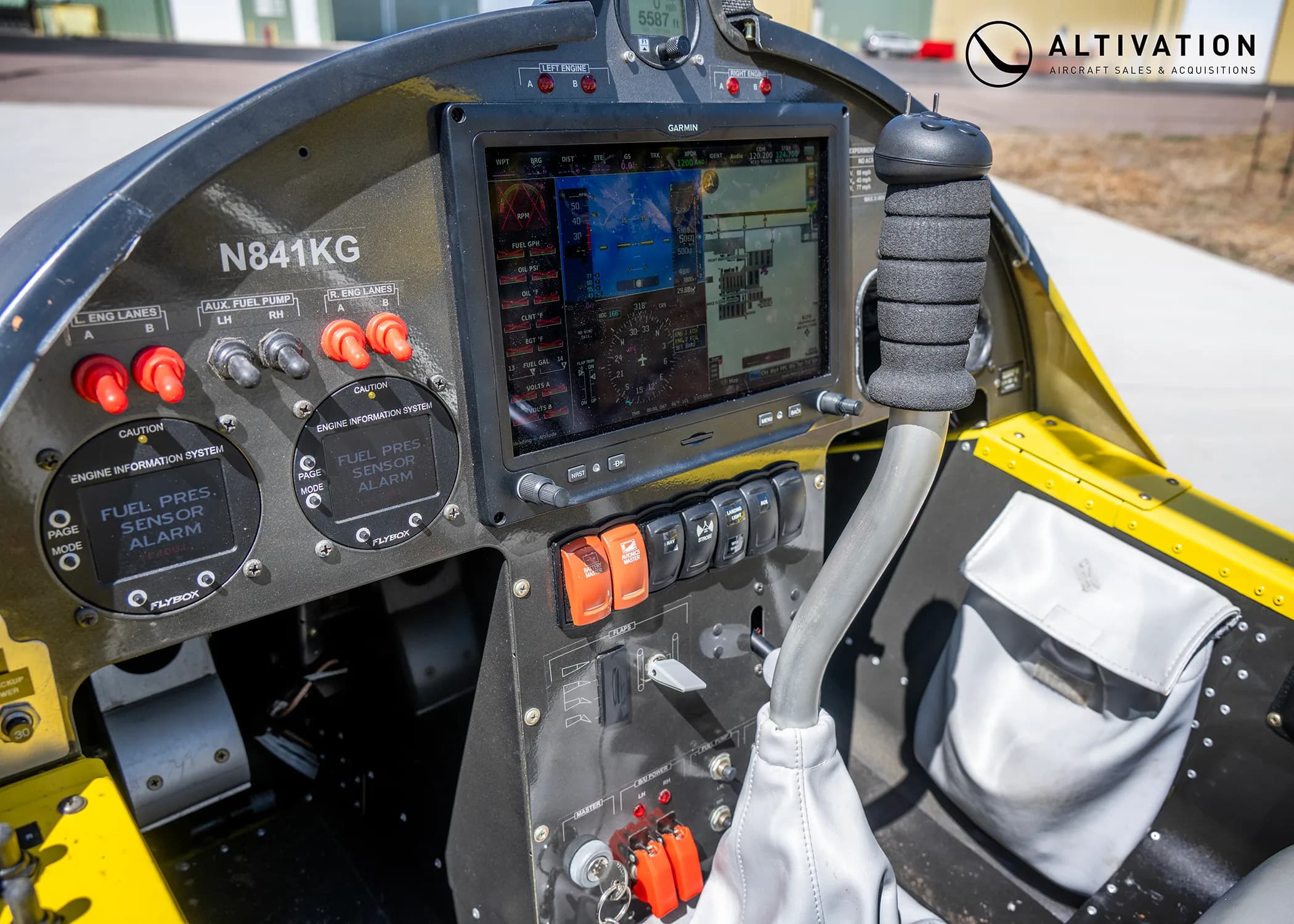 AirCam cockpit instrument panel with Garmin display.