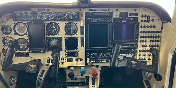 Detailed view of the aircraft's instrument panel and controls.