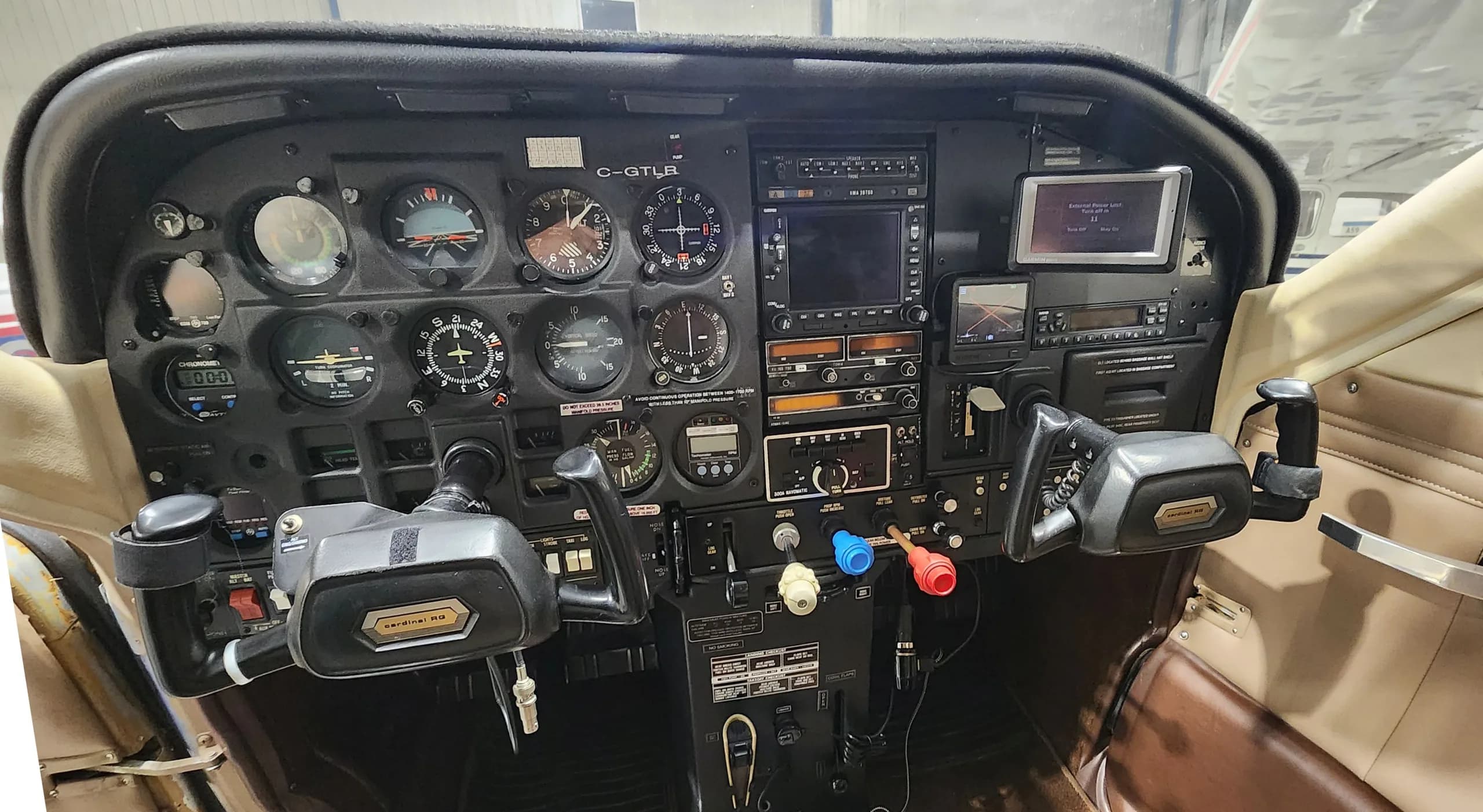 Detailed view of the Cessna's instrument panel and controls.