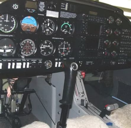 Aircraft cockpit instrument panel and controls.