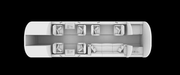 Overhead diagram of the aircraft cabin layout.