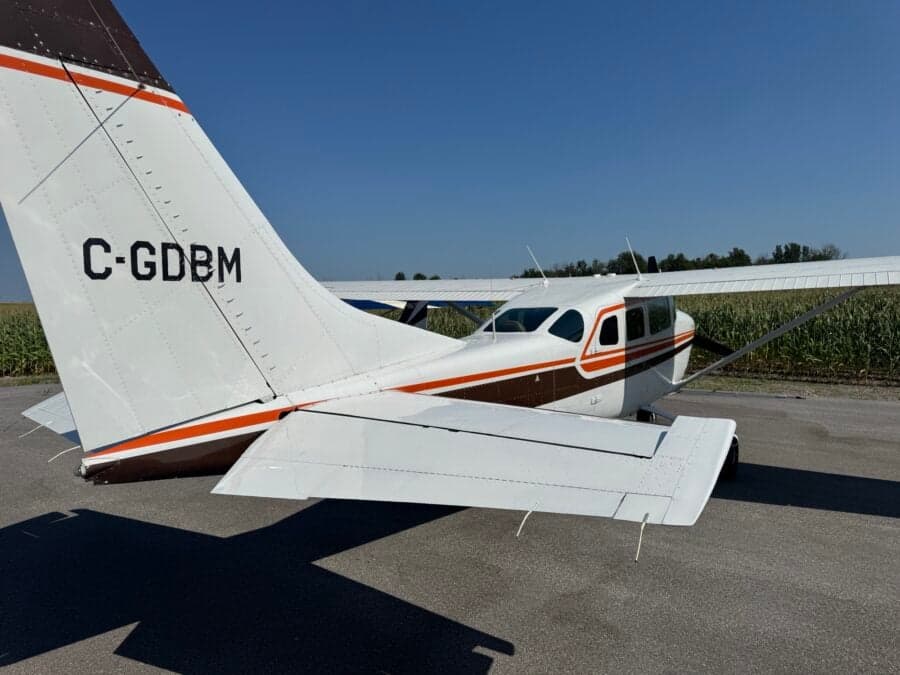 The tail of a Cessna Stationair 6 with registration C-GDBM.