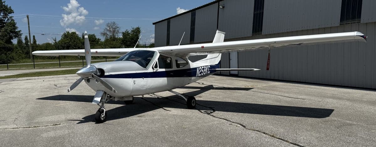 Front view of the N258KC Cessna aircraft on the ground.