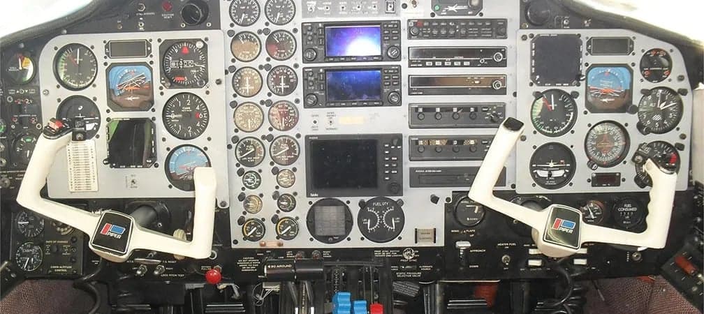 Detailed view of the aircraft's instrument panel and controls.
