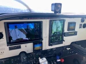 Avionics panel of the Beechcraft Bonanza.