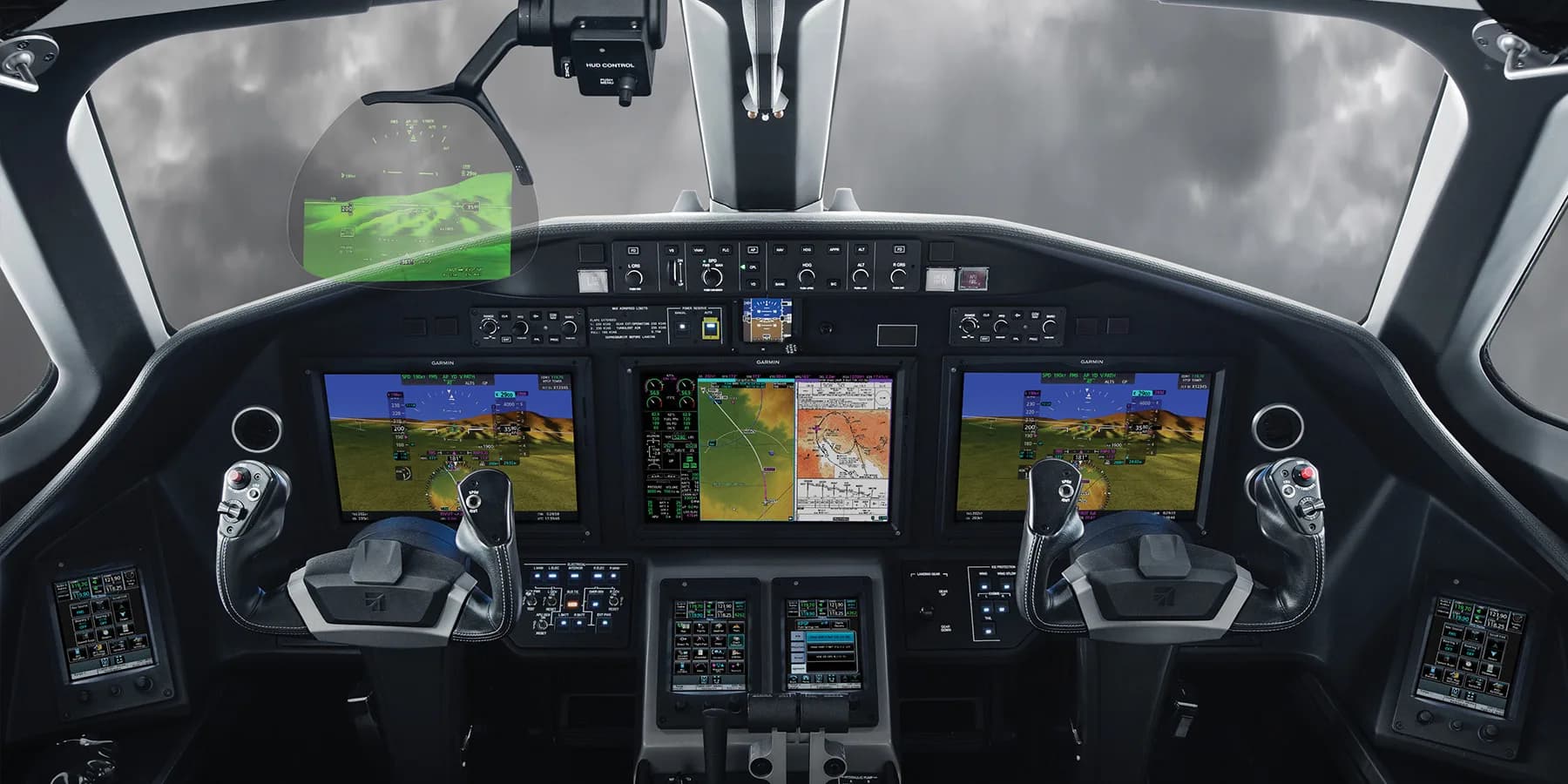 The instrument panel of a modern aircraft with advanced avionics.