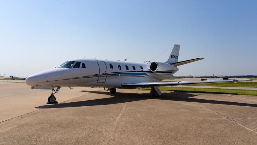Side view of a Cessna Citation CJ3 with registration N546CS.