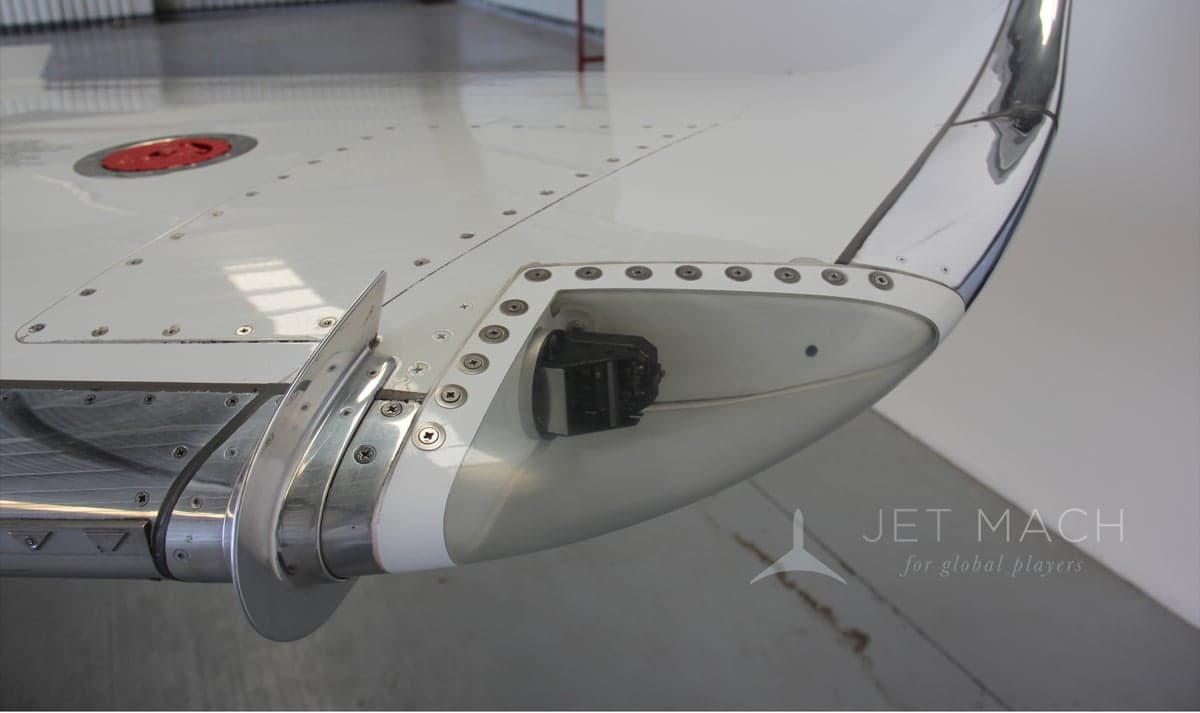 Detailed view of the wingtip of the N317EC aircraft, highlighting its design and features.