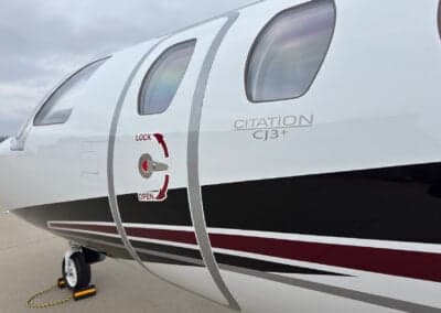 Close up of the Citation CJ3+ aircraft door.