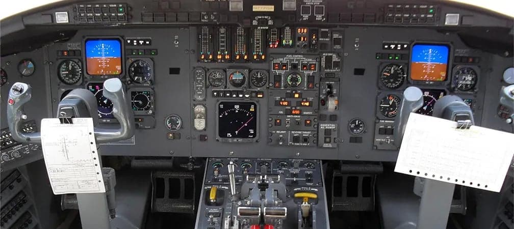 Detailed view of the aircraft's instrument panel and controls.